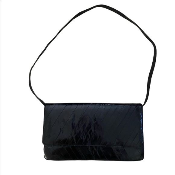 Eel skin black Clutch, removable strap, very soft great Vintage condition - Picture 1 of 6